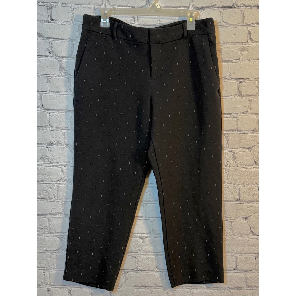 Old Navy Harper Cropped Pants‎ Mid-Rise Ankle Career Black Anchor Print size 12